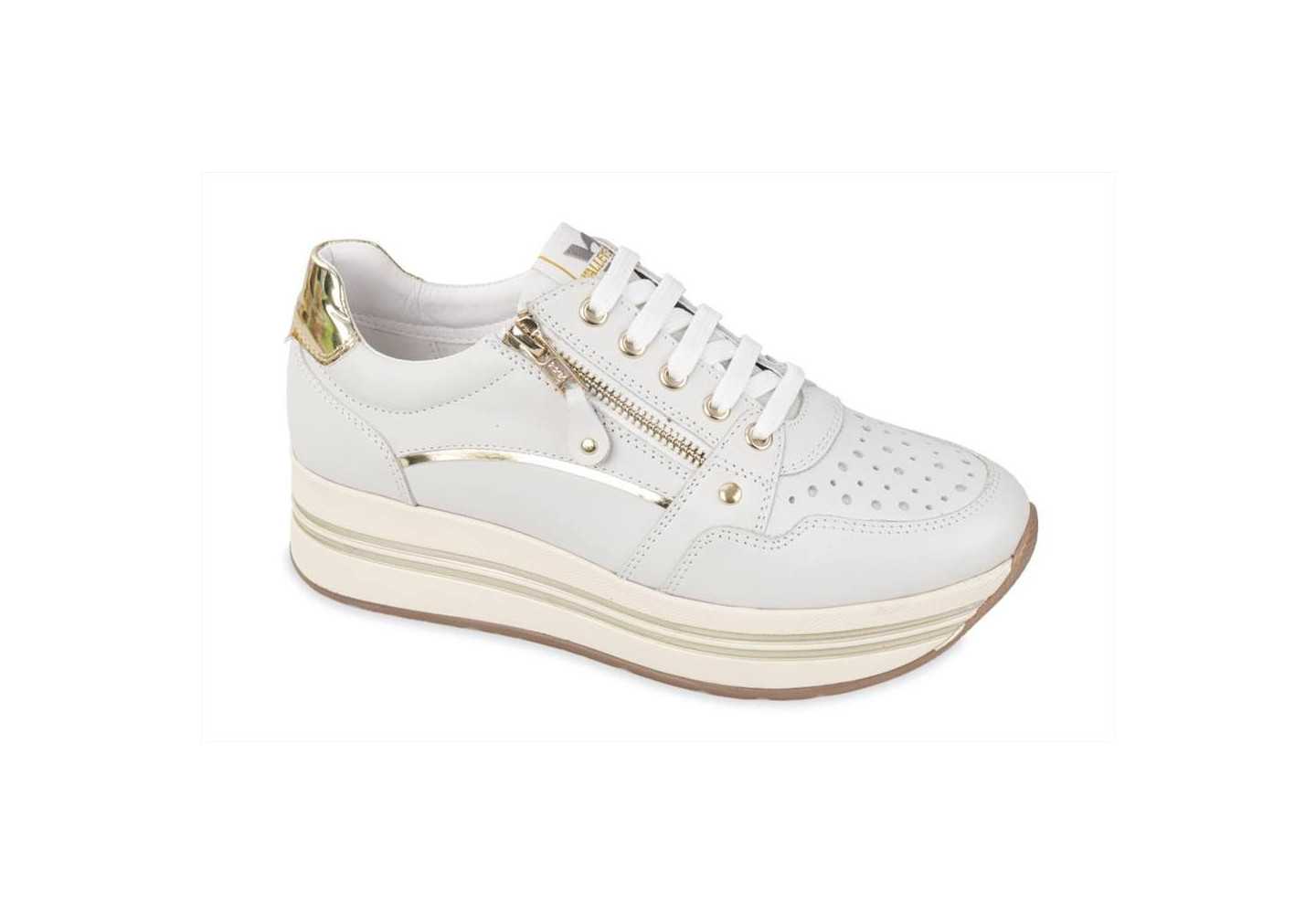 Sneakers da donna platform in pelle con zip Valleverde 36290 bianco