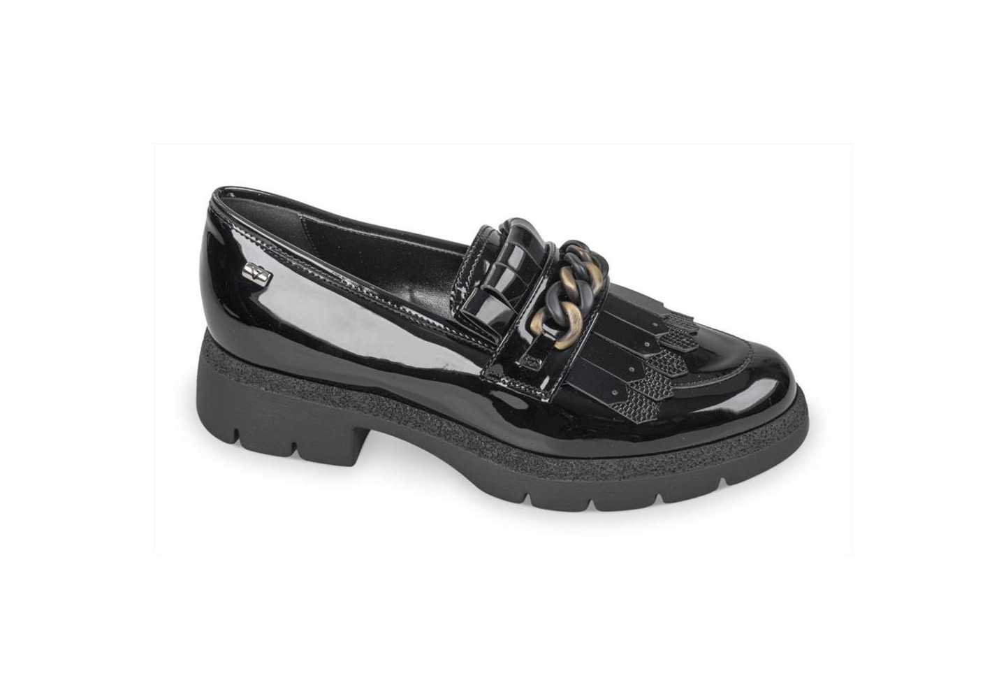 MOCASSINO DA DONNA IN VERNICE CON CATENA VALLEVERDE V45553 NERO