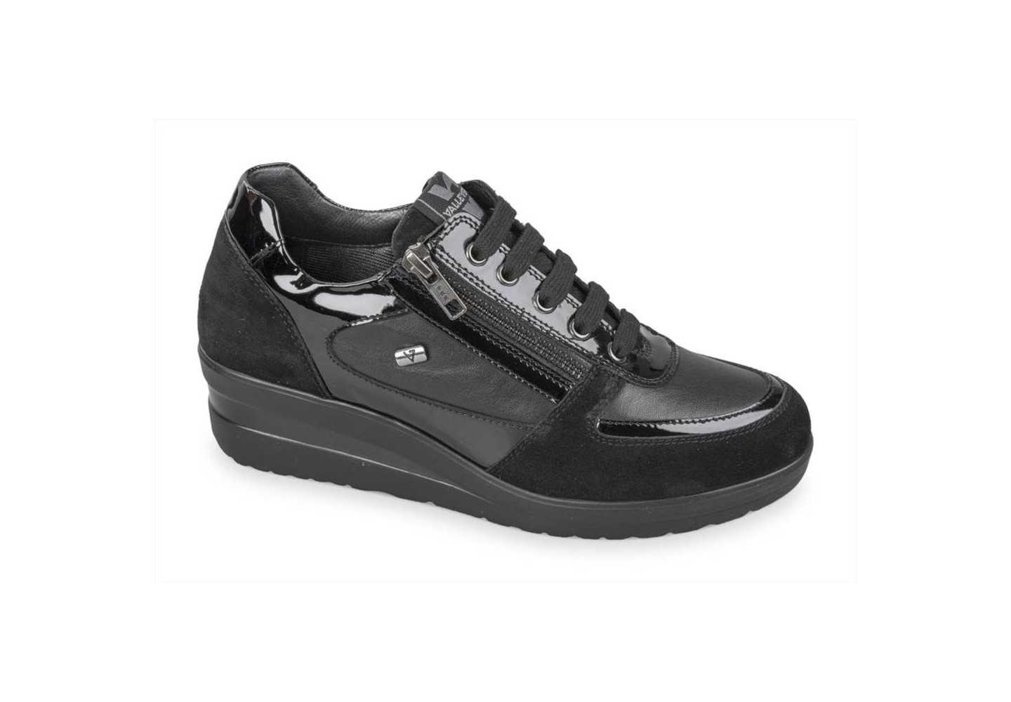 SNEAKERS DA DONNA CON LACCI E ZIP VALLEVERDE 36211 NERO VERNICE