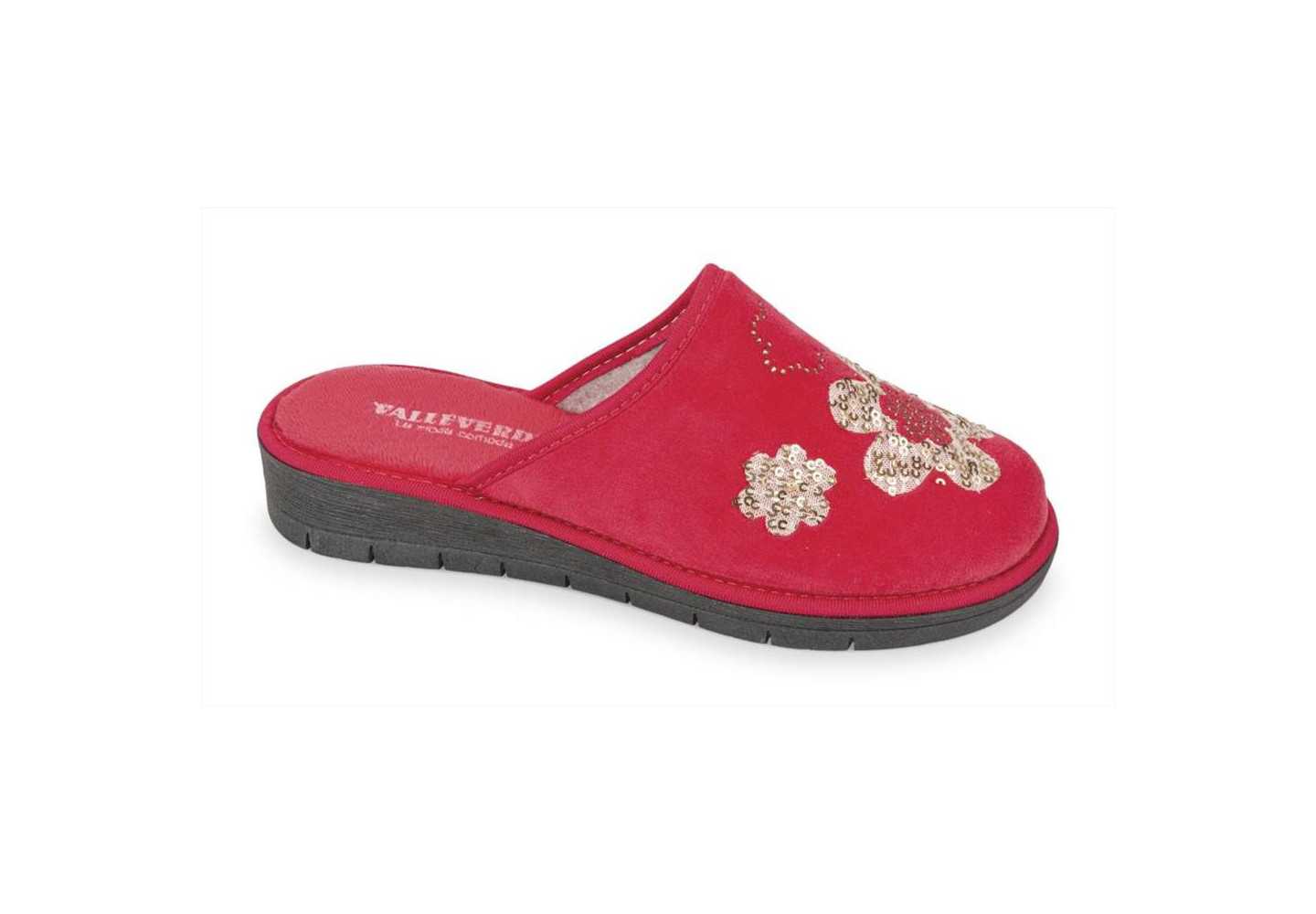 pantofola invernale da donna con fiori e paillettes VALLEVERDE 58104 ROSSO