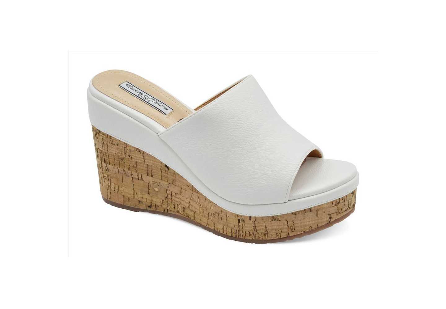 Ciabatta in pelle con zeppa Queen Helena ZM8079-1bianco