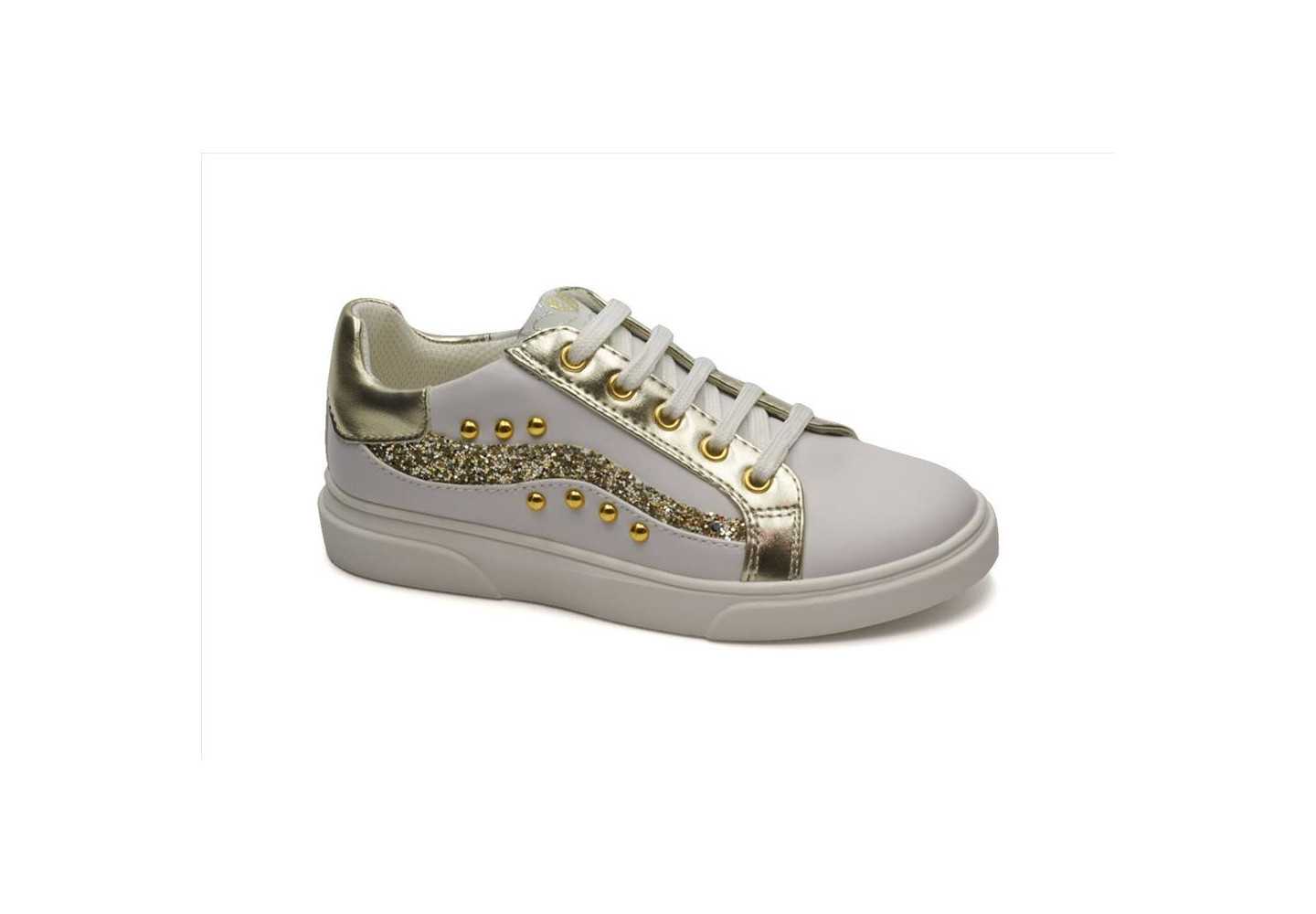 Sneakers in similpelle con lacci Asso AG10450 bianco/oro