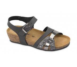 Sandalo da donna fussbet Valleverde G5388 nero laminato con glitter