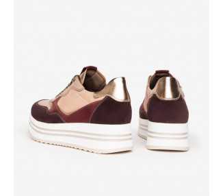 Sneakers da donna platform in pelle e camoscio Nero Giardini I205286D melanzana rosa