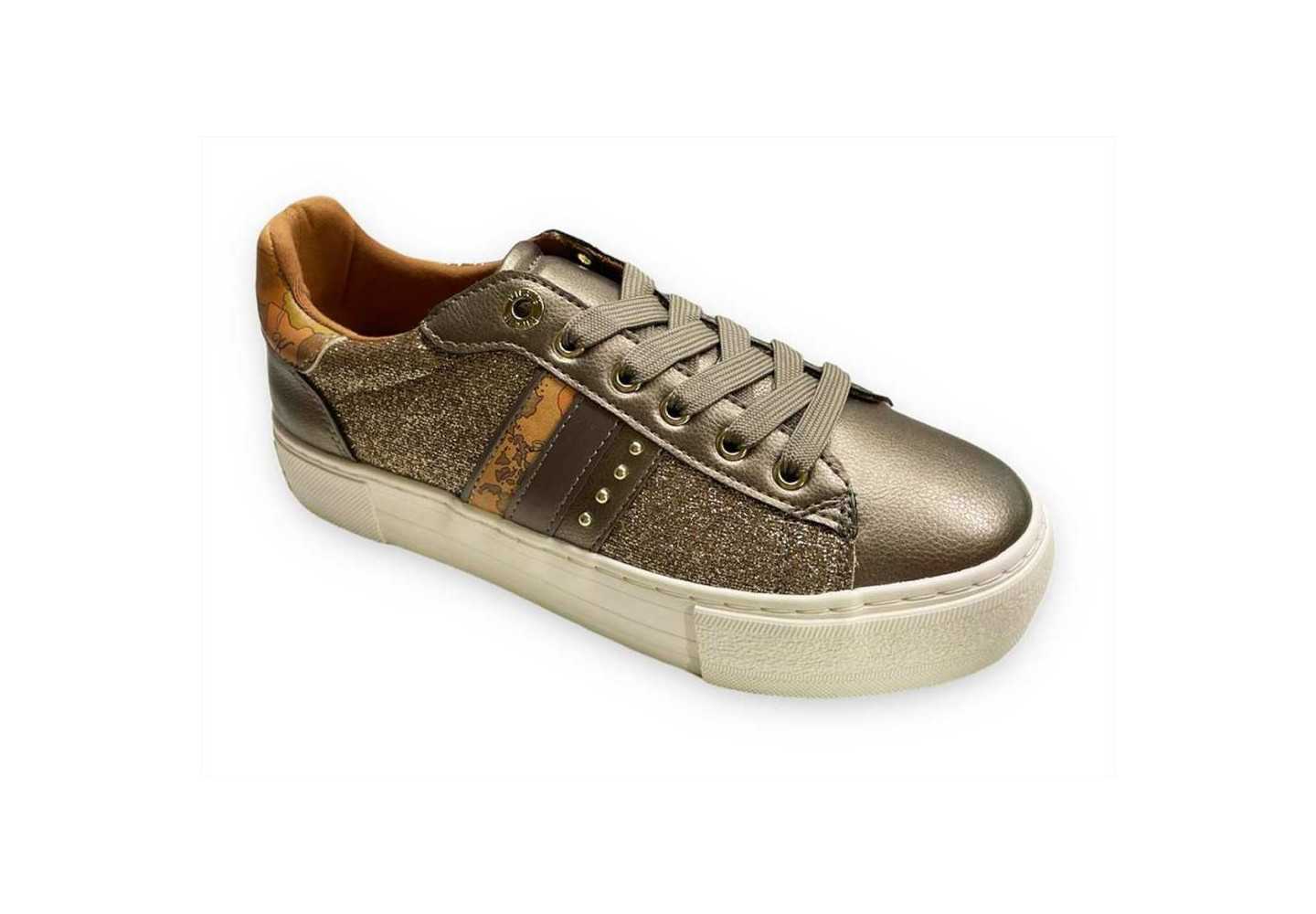 Sneakers da donna con strass e stampa Alviero Martini J 1290 Bronze/Geo beige